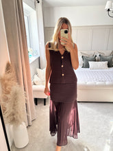 Load image into Gallery viewer, LUNA BROWN TEXTURED SKIRT WAISTCOAT TWO PIECE