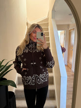 Load image into Gallery viewer, PAISLEY PRINT BROWN FULL ZIP CARDIGAN