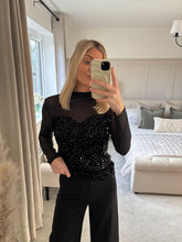 Load image into Gallery viewer, LUCY BLACK SHEER SWEETHEART SEQUIN TOP