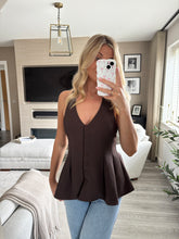 Load image into Gallery viewer, DAISY BROWN PEPLUM HEM HALTER NECK WAISTCOAT