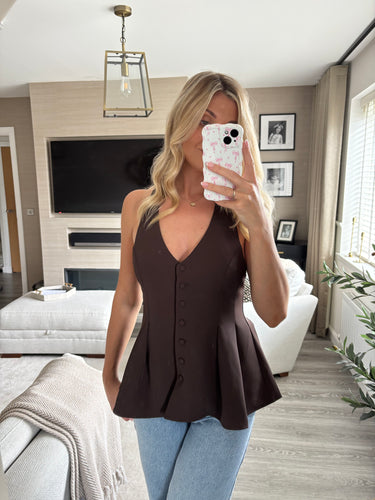 DAISY BROWN PEPLUM HEM HALTER NECK WAISTCOAT