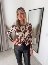 Load image into Gallery viewer, HATTIE BROWN COW PRINT KNITTED CARDIGAN