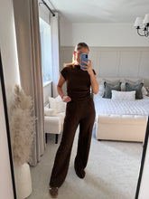 Load image into Gallery viewer, ISLA BROWN TEXTURED RUCHED SIDE TOP AND TROUSER SET