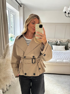 CIARA DOUBLE BREASTED SHORT BELTED TRENCH COAT