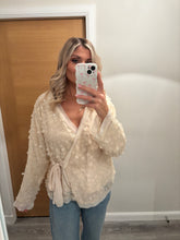 Load image into Gallery viewer, FREYA CREAM DISC SEQUIN WRAP BLOUSE