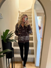 Load image into Gallery viewer, PAISLEY PRINT BROWN FULL ZIP CARDIGAN