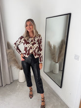 Load image into Gallery viewer, HATTIE BROWN COW PRINT KNITTED CARDIGAN