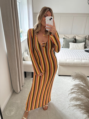MISSI BROWN STRIPE MAXI DRESS