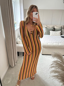MISSI BROWN STRIPE MAXI DRESS