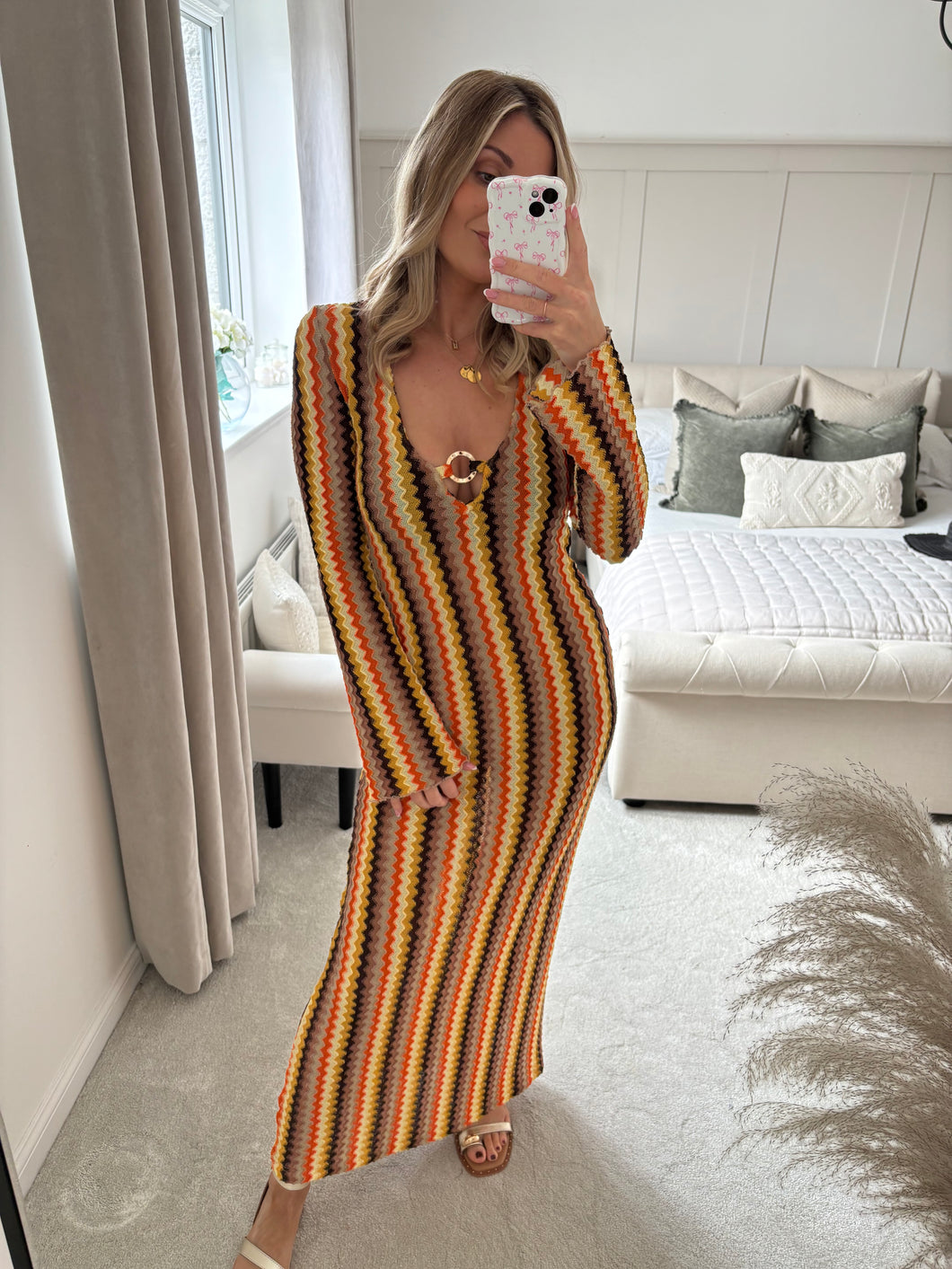 MISSI BROWN STRIPE MAXI DRESS