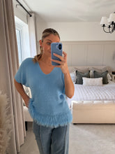Load image into Gallery viewer, FELICITY BLUE FRINGE V NECK KNIT TOP