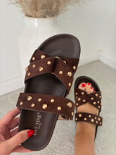 Load image into Gallery viewer, LEONA BROWN STUDDED SANDALS