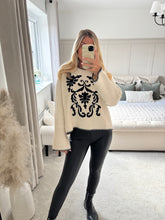 Load image into Gallery viewer, VANESSA CREAM BLACK EMBROIDERED KNIT JUMPER
