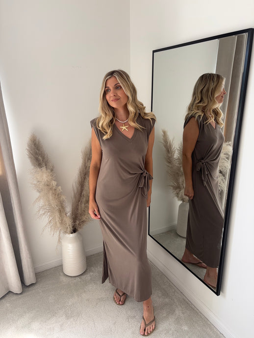 OPAL TAUPE WRAP T SHIRT DRESS
