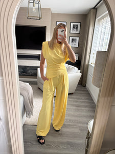 BELLA YELLOW ASYMMETRIC TOP & TROUSER COORD