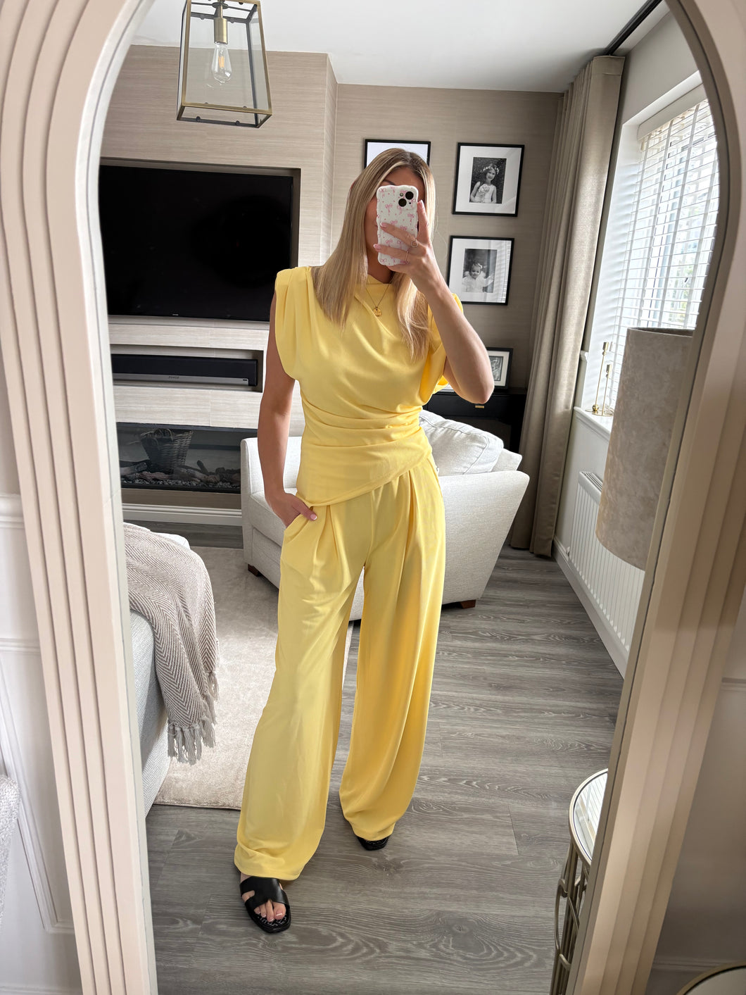 BELLA YELLOW ASYMMETRIC TOP & TROUSER COORD