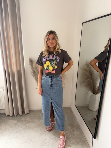 ARIA BLUE DENIM MIDI SKIRT