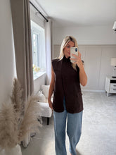 Load image into Gallery viewer, LYDIA BROWN ASYMMETRIC WRAP SLEEVELESS BLAZER