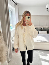 Load image into Gallery viewer, EVA BEIGE BOUCLE TIE FRONT CARDIGAN