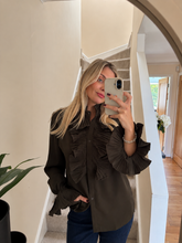 Load image into Gallery viewer, CLARA KHAKI RUFFLE BLOUSE