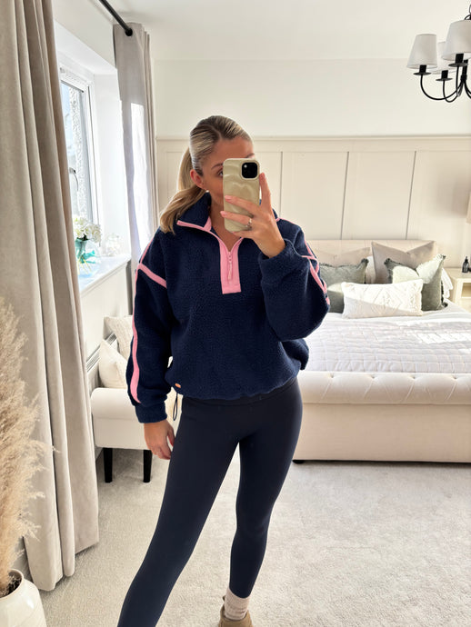 MEL NAVY CONTRAST BINDING ZIP FRONT FLEECE