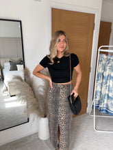 Load image into Gallery viewer, ARIA LEOPARD DENIM MIDI SKIRT