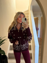 Load image into Gallery viewer, PAISLEY PRINT BURGUNDY FULL ZIP CARDIGAN