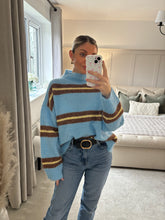 Load image into Gallery viewer, HALLIE BLUE YELLOW BROWN STRIPE KNIT JUMPER