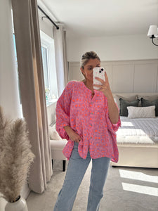 CICI PINK LEOPARD PRINT BATWING SLEEVE BLOUSE