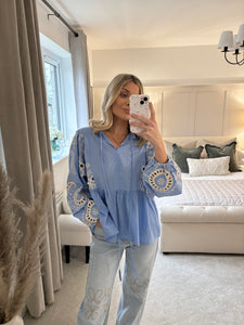 HARLEY BLUE BALLOON SLEEVE BLOUSE