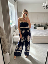 Load image into Gallery viewer, NINA NAVY BANDEAU PRINT JUMPSUIT