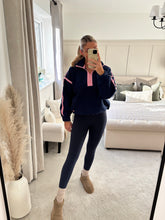 Load image into Gallery viewer, MEL NAVY CONTRAST BINDING ZIP FRONT FLEECE