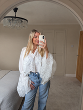 Load image into Gallery viewer, ELLE WHITE BOHO STYLE CROPPED LACE FLARE SLEEVE BLOUSE
