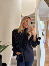 Load image into Gallery viewer, CLARA NAVY RUFFLE BLOUSE