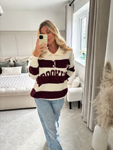 Load image into Gallery viewer, BROOKLYN BURGUNDY KNIT STRIPE COLLAR JUMPER