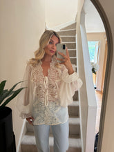 Load image into Gallery viewer, EDITH CREAM LACE TRIM SHEER BATWING BLOUSE