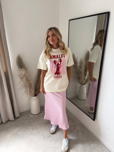 LUCY PINK SATIN MIDI SKIRT