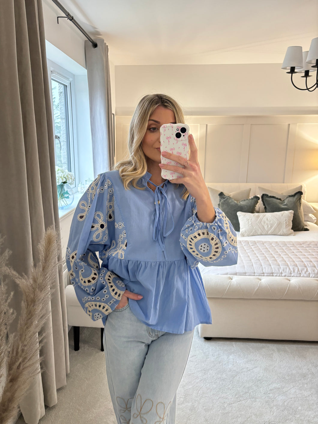 HARLEY BLUE BALLOON SLEEVE BLOUSE