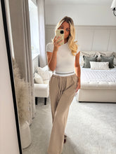 Load image into Gallery viewer, JESSIE BEIGE BANDED WAIST WIDE LEG TROUSERS