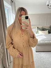 Load image into Gallery viewer, DAYDREAM CAMEL BUTTON FRONT TIERED DRESS