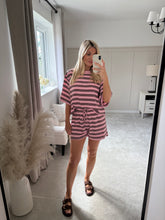 Load image into Gallery viewer, CIARA PINK AND BROWN STRIPE SHORT SET