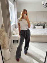Load image into Gallery viewer, JESSIE CHARCOAL BANDED WAIST WIDE LEG TROUSERS