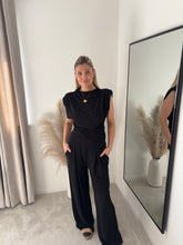 Load image into Gallery viewer, BELLA BLACK ASYMMETRIC TOP &amp; WIDE LEG TROUSER COORD