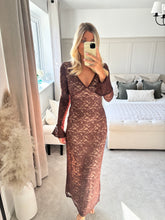 Load image into Gallery viewer, ABBI BROWN FLORAL LACE V NECK MAXI DRESS