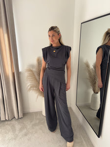 BELLA GRAPHITE ASYMMETRIC TOP & WIDE LEG TROUSER COORD