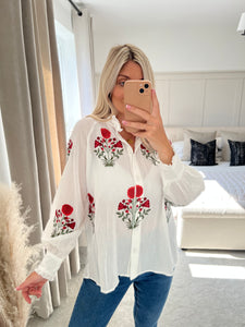 GIGI FLORAL EMBROIDERED CHEESECLOTH BLOUSE
