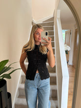 Load image into Gallery viewer, LACEY BLACK LACE MANDARIN BLOUSE