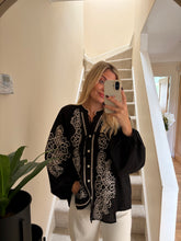 Load image into Gallery viewer, AMELIA BLACK EMBROIDERED BUTTON FRONT BLOUSE