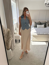 Load image into Gallery viewer, LUCY BEIGE SATIN MIDI SKIRT