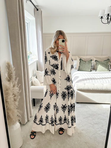 CLAUDIA WHITE PATTERNED MAXI DRESS